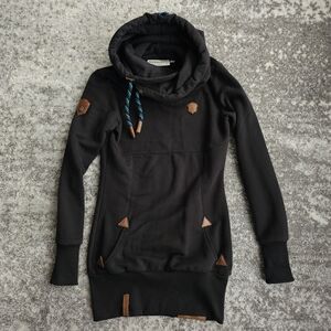 Naketano Lange Hooded Black Sweater Extra Long Hoodie Dress EUC Discontinued